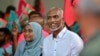 Maldives' main opposition candidate, now president-elect, Mohamed Muizzu participates in a rally as he concludes his campaign for the second round of presidential election in capital of Male, Sept.29, 2023. 