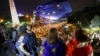 Demonstrators hold a rally to protest against a bill on registration of "foreign agents," in Tbilisi, Georgia, May 2, 2024.