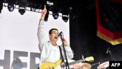 American musician Jack Antonoff and the Bleachers perform at the Mojave stage during the Coachella Valley Music and Arts Festival at the Empire Polo Club in Indio, California, April 13, 2024.