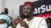 FILE - Senegalese opposition leader Ousmane Sonko addresses journalists in Dakar, March 8, 2021.