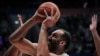 Iran's Hamed Haddadi shoots during the FIBA Basketball World Cup group P match between Iran and Lebanon at Indonesia Arena in Jakarta, Sept. 2, 2023.