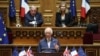 Britain's King Charles addresses Senators and members of the National Assembly at the French Senate, the first time a member of the British Royal Family has spoken from the Senate Chamber, in Paris on Sept. 21, 2023.