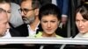 Sahra Wagenknecht, politician of Germany's left-wing Die Linke party, boards her car after addressing a press conference about her planned foundation of a new party, on Oct. 23, 2023 in Berlin. 