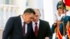FILE - Kyrgyzstan's President Sadyr Japarov, left, and Russian President Vladimir Putin attend a welcome ceremony prior to their talks in Bishkek, Kyrgyzstan, Oct. 12, 2023. 