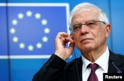 រូបឯកសារ៖ លោក Josep Borrell អ្នក​តំណាង​ជាន់ខ្ពស់​សម្រាប់​កិច្ចការ​ប្រទេស​និង​គោលនយោបាយ​សន្ដិសុខ ធ្វើ​សន្និសីទ​សារព័ត៌មាន​មួយ​ នៅ​ទីក្រុង​ព្រុចសែល ប្រទេស​ប៊ែលហ្សិក ថ្ងៃ​ទី១០ ខែមករា ឆ្នាំ២០២០។ (REUTERS)