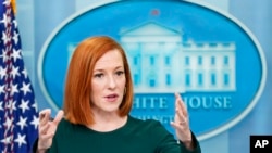 Jen Psaki, secretária de Imprensa da Casa Branca, em conferência de imprensa na Casa Branca, Washington, 9 Março 2022