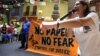 Georgia Latino Alliance for Human Rights member Adelina Nicholls, of Mexico, joins members of a cross-country group of undocumented immigrants participating in a "No Papers No Fear" event at Fiesta Mall in Atlanta, August 25, 2012.