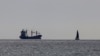 A U.S.-flagged cargo vessel carrying aid for Palestinian civilians caught in the conflict between Israel and Hamas sets sail from Larnaca, Cyprus, May 9, 2024.