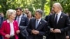 Swiss President Ignazio Cassis talks to European Commission President Ursula von der Leyen and Ukrainian Prime Minister Denys Shmyhal, during the Ukraine Recovery Conference in Lugano, Switzerland, July 4, 2022.