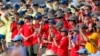 Scouts and their leaders listen to President Donald Trump at the 2017 National Boy Scout Jamboree at the Summit in Glen Jean, West Virginia, July 24, 2017. 