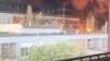 Дым и пламя на Трипольской электростанции в Киевской области, Украина, 11 апреля 2024 года
