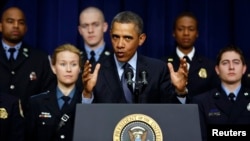 U.S. President Barack Obama discusses the automatic budget cuts scheduled to take effect next week, Washington, February 19, 2013.