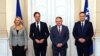 Слева направо: председатель Президентства Боснии и Герцеговины Желька Цвиянович, генеральный секретарь НАТО Марк Рютте и члены Президентства Боснии и Герцеговины Желько Комсич и Денис Бечирович. Сараево, 10 марта 2025 г. 