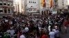 Media workers take part in a rally as Turkish police block them at Istanbul's main shopping strip, July 12, 2013. 