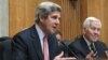 Senate Foreign Relations Committee Chairman Senator Kerry, left, with committee's ranking Republican, Senator Lugar, Washington, Feb. 2011.