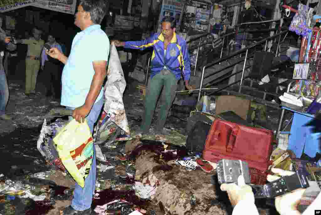 The scene of a blast at Dilsukhnagar in Hyderabad, India, February 21, 2013.