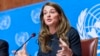 Melinda Gates, co-chair of the Bill & Melinda Gates Foundation, speaks during a press conference on the sidelines of the World Health Assembly, on May 20, 2014, in Geneva.