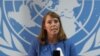 FILE: United Nations Special Rapporteur on Human Rights in Cambodia Rhona Smith speaks during a news conference in Phnom Penh, Cambodia, May 9, 2019. (REUTERS/Samrang Pring)