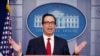 Treasury Secretary Steve Mnuchin speaks during a news briefing at the White House, in Washington, July 15, 2019. 