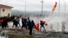 Security forces use water cannons to disperse protesters outside a courthouse in Silivri, where a hearing on people charged with attempting to overthrow Prime Minister Tayyip Erdogan's Islamist-rooted government is due to take place.