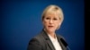 FILE - Sweden's Foreign Minister Margot Wallstrom talks during a news conference at the government building Rosenbad, in Stockholm. Saudis blocked Swedish Foreign Minister Margot Wallstrom from speaking about women’s rights to a summit of Arab leaders in Cairo, Egypt, on March 9, 2015.