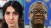 A combination picture shows the Nobel Prize for Peace 2018 winners: Yazidi survivor Nadia Murad posing for a portrait at United Nations headquarters in New York, March 9, 2017, and Denis Mukwege during an award ceremony to receive his 2014 Sakharov Prize 