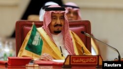 FILE - Saudi Arabia's King Salman bin Abdulaziz Al Saud is seen at a Gulf Cooperation Council summit at Sakhir Palace, near Zallaq, Bahrain, Dec 7, 2016.