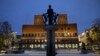 FILE - An exterior view of Oslo City Hall the venue of the Nobel Peace Prize ceremony in Oslo, Norway, Dec. 9, 2021.