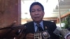 Senate spokesman Morm Bun Neang speaks to reporters after a close-door meeting to strip Senator Thak Lani off her immunity September 1st, 2016. (Kann Vicheika/VOA Khmer)