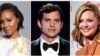 将在6月7日美国乡村音乐颁奖典礼上发奖的3位演员，左图：Jada Pinkett Smith。中图：Ashton Kutcher。右图： Katherine Heigl.。