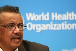 FILE - Director-General of the World Health Organization (WHO) Tedros Adhanom Ghebreyesus speaks during a news conference in Geneva, Switzerland.