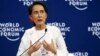 Aung San Suu Kyi, the State Counsellor of Myanmar, gestures during a one-on-one discussion with Berge Brende at the World Economic Forum's meeting at the National Convention Center, Sept. 13, 2018 in Hanoi, Vietnam. Suu Kyi said the country's handling of its Rohingya Muslim minority crisis could have been better. 