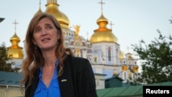 Адміністраторка USAID Саманта Пауер під час візиту у Київ 6 жовтня 2022 року. Фото: Efrem Lukatsky/via Reuters