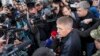 The self-styled mayor of Slavyansk, Vyacheslav Ponomaryov, speaks with journalists near the mayor's office in Slavyansk, Ukraine, April 28, 2014.