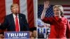 FILE - Republican presidential candidate Donald Trump (L) and Democratic presidential candidate Hillary Clinton are seen acknowledging supporters in a Feb. 20, 2016, photo.