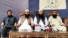 کراچی پریس کلب میں ملی مسلم لیگ کے عہدے دار پریس کانفرنس کر رہے ہیں۔ 4 اپریل 2018