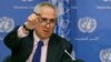 FILE - United Nations Spokesman Stephane Dujarric fields questions during a press conference with U.N. correspondents, June 20, 2017, at U.N. headquarters in New York.