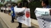 6月3日示威者在中国驻德国杜塞尔多夫总领事馆前举行纪念六四, 魏京生无法出席。