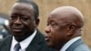 Zimbabwean War Veterans leader Chris Mutsvangwa (R), arrives at a meeting of the ruling ZANU-PF party in Harare, Nov. 19, 2017. 