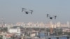 Американские конвертопланы CV-22 в небе над Киевом в ходе учений Rapid Trident - 2020. 23 сентября 2020 г.
