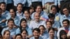 Hun Many, head of the CPP-affiliated youth group called Union of Youth Federation of Cambodia, poses in a group photo with members of the UYFC in Phnom Penh, Cambodia, November 9, 2015. (Aun Chhengpor/VOA Khm