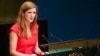 U.S. Ambassador to the U.N. Samantha Power speaks during a meeting of the U.N. General Assembly, Oct. 26, 2016 at U.N. headquarters. 