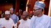 Shugaban Najeriya, Muhammadu Buhari da tsoffin shugabannin Najeriya, ciki har da Cif Olusegun Obasanjo (Hagu)